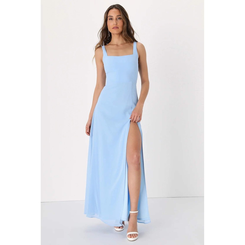 Lulus Women's Remarkable Arrival Light Blue Sleeveless Maxi Dress Size XL‎